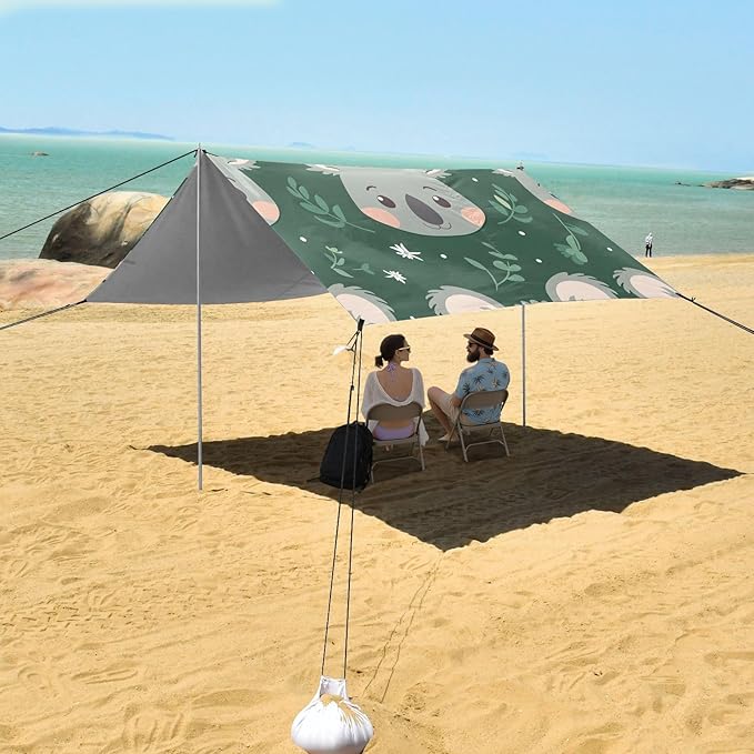 Cartoon Koala Face Camping Sun Shelter Beach Tent Portable Beach Sun Shade Outdoor Canopy for Camping Trips Fishing Picnic
