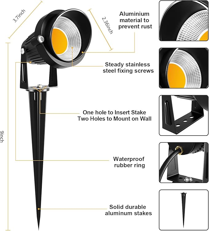 ZUCKEO 10W Low Voltage Landscape Lights LED Landscape Lighting with Connectors 12V Waterproof Outdoor Landscape Spotlights Floor Yard Lawn Best Garden Lights 1000LM Warm White (10Pack with Connector)
