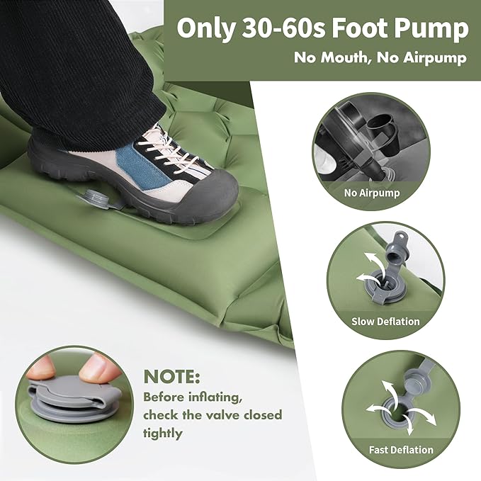 Sleeping Pad for Camping - 4” Thick Inflatable Camping Mat with Built-in Pump &amp Pillow Ultralight Self Inflating Camping pad Backpacking Sleeping Mat for Hiking Tent Traveling