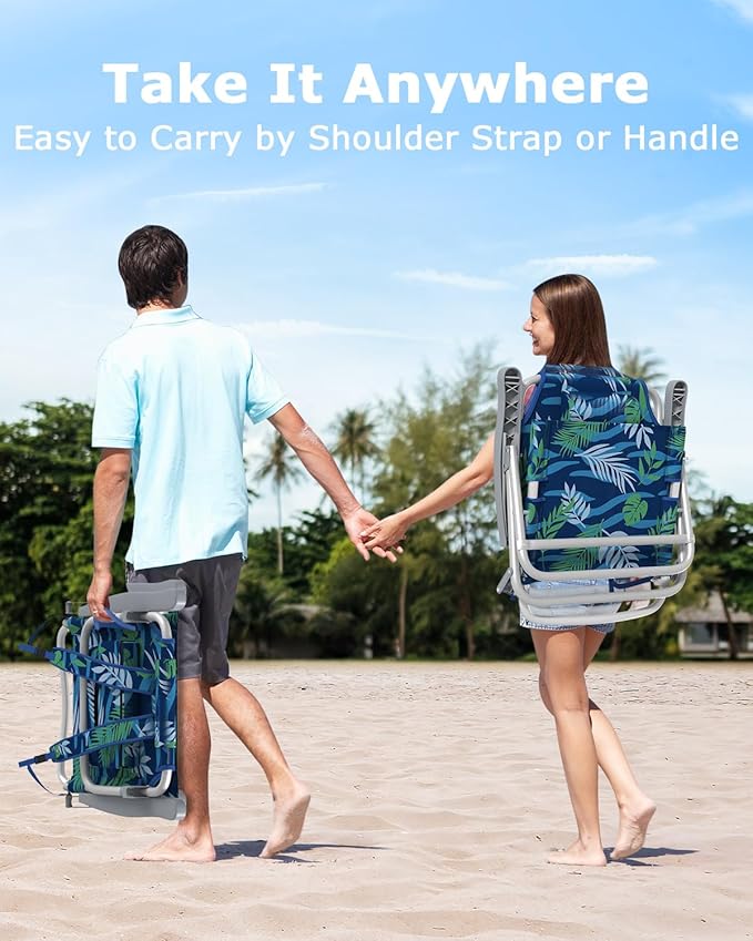 ZENPETIO Beach Chair Camping Chair for Adults Reclining Backpack Chair for Pool Beach Camping Outdoors