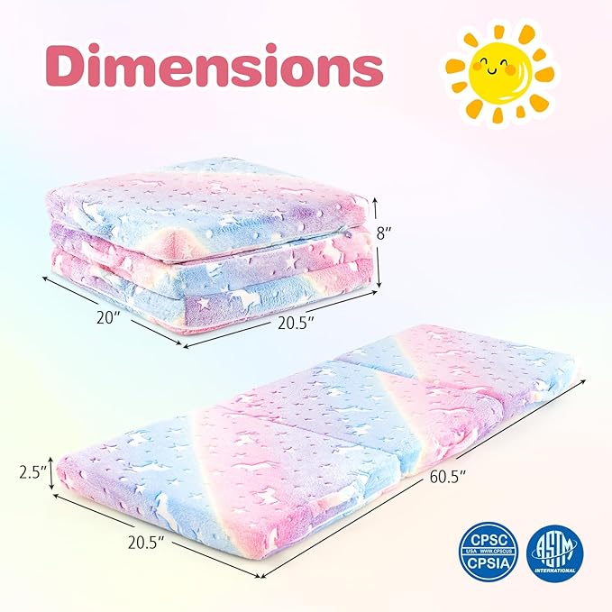 Costzon Foldable Floor Mattress for Kids Glow in The Dark Toddler Floor Nap Mat w/Washable Flannel Cover Tri-Folding Children Floor Bed for Sleeping Daycare Playroom School Kindergarten or Nursery