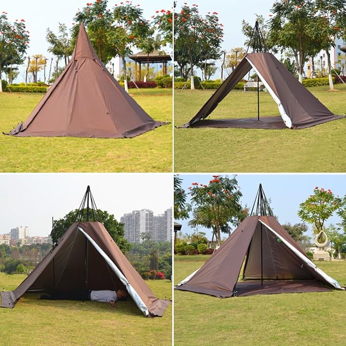 Latourreg Portable Waterproof Camping Pentagonal Teepee Tent Outdoor Camping Pyramid Tipi Tent with Stove Hole