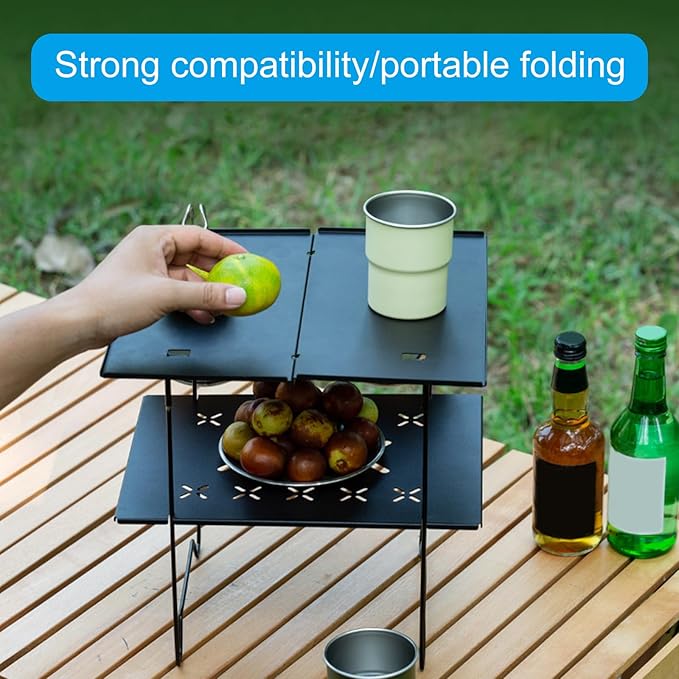 PURPLELILY Double Layer Aluminum Table Camping Picnics Table Portable Table Camping Desk Beach Table Double Folding Camping Table