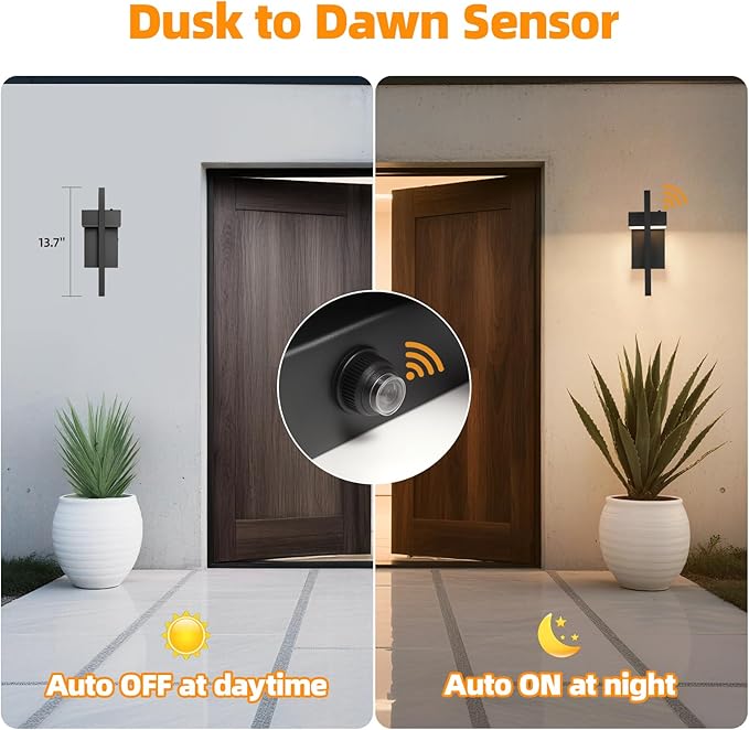 tewei LED Outdoor Wall Sconce Dusk to Dawn Outdoor Lighting Modern Exterior Lighting Fixtures Black LED Front Porch Lights Outside Wall Mount Lights for House Hallway Warm White 3000K 2 Pack