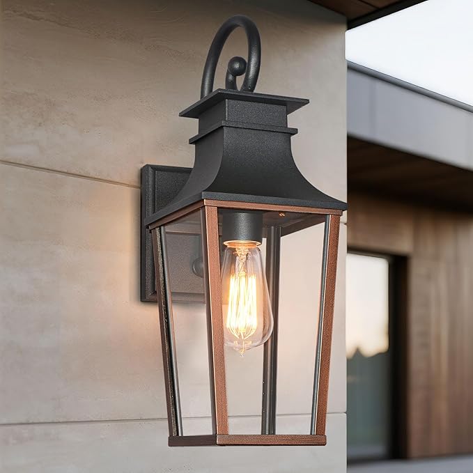 ALVIME 19 Inch Large Outdoor Wall Sconce Aged &amp Brushed Copper Exterior Light Fixture Waterproof Outside Lantern for House Front Door Entryway Porch Garage E26 Base High Strength Clear Glass