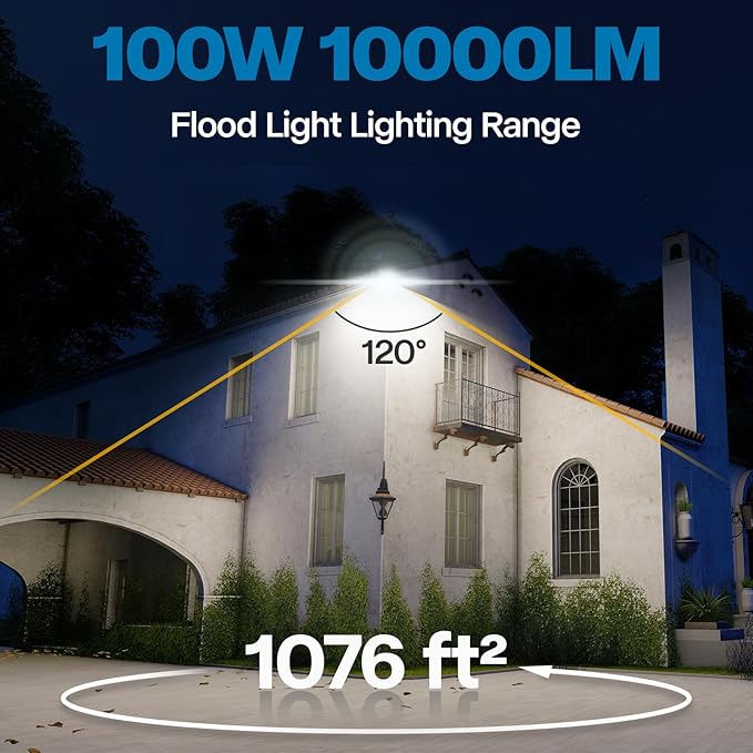 1 Pack LED Flood Lights Outdoor 3CCT 3000/4000/6000K Selectable 100W 10000LM Floodlight Outside Work Light with 5.9FT Plug IP65 Waterproof LED Flood Light for Garage Yard Lawn Garden