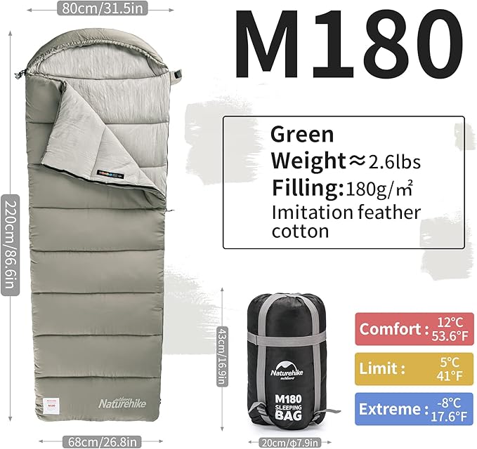 Naturehike Sleeping Bag for Adults with Hood 33-53℉ Lightweight Hollow Cotton Sleeping Bag 3 Seasons Waterproof Spliceable Sleeping Bags for Camping Hiking Traveling