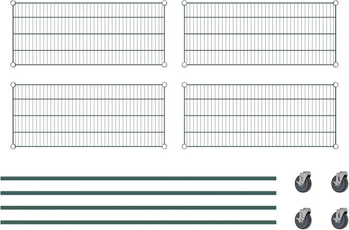 Commercial NSF Listed Green Epoxy Mobile Wire Shelving Kit 18 x 42 x 80 with 4 Shelves Perfect for Warehouse Walk-in Refrigerator Freezer Grocery Store Restaurant Dishroom