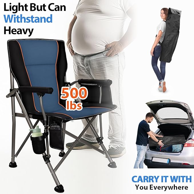 Heated Camping Chair with 20000 mAh Battery Loog-Lasting for 500 Mins Fully Padded Heated Camp Chairs Heavy Duty Folding Chairs Supports 500 lbs for Winter Camping Picnics Tailgating RV Travel
