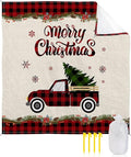 Beach Blanket Waterproof Sandproof OversizedChristmas Red Buffalo Check Farm Truck Trees Beach Mat with Corner Stakes Sand PocketsWinter Snowflake Flower Berries Picnic Mat for Travel 83x79In
