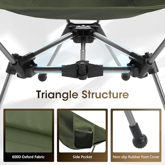Portable Camping Chair Lightweight Compact Backpacking Chair with Side Pocket Wide Seat Folding Chair for Camping Hiking Beach - Supports 330Lbs Green