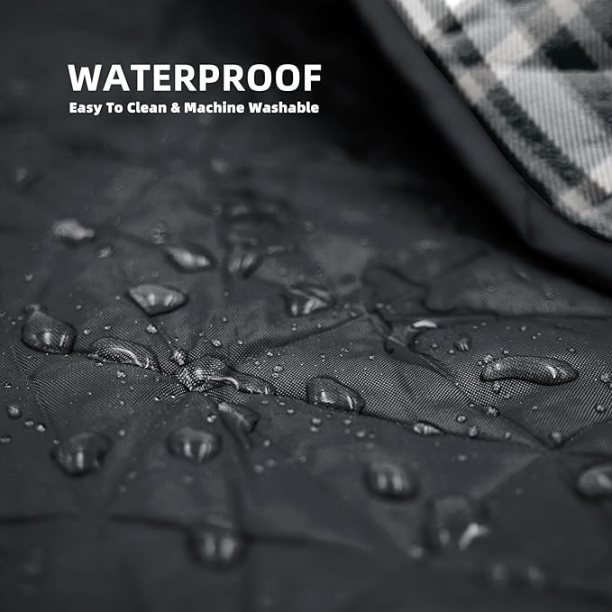 Large Outdoor Waterproof Blanket Extra Thick Fleece Stadium Blanket for Camping Car Pet Picnics - Windproof Wearable Machine Washable 80 x 58 (Black Check)