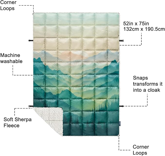 zzlamb Outdoor Camping Blanket with Sherpa LiningPuffy Thick Camp Quilt for SleepingPackable Warm Wearable Fleece Blankets for Cold WeatherTravelingBackpackingPicnicsBeachStadium 52x75in