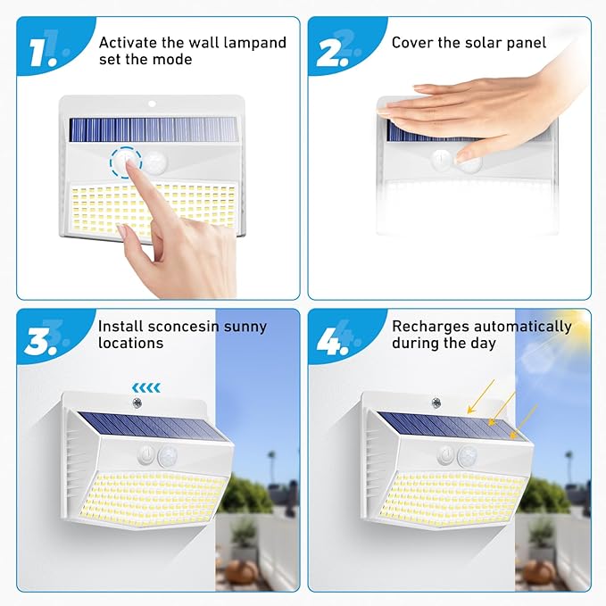 Peasur [12 Packs] Solar Outdoor Lights Motion Sensor Solar Security Lights Waterproof with 3 Lighting Modes Solar Powered Wall Lights Outside for Garden Fence YardWhite