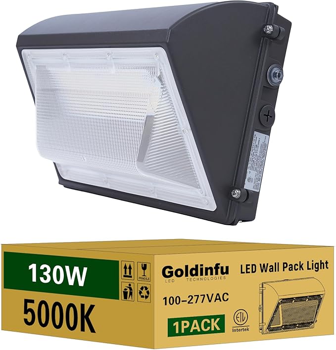 130W LED Wall Pack Light with Photocell 5000K 19500LM 800W HPS/HID Equiv Commercial Wall Pack Light Outdoor LED Wall Lights for Parking Lot Garden Yard Warehouse DIM 100-277VAC ETL Listed