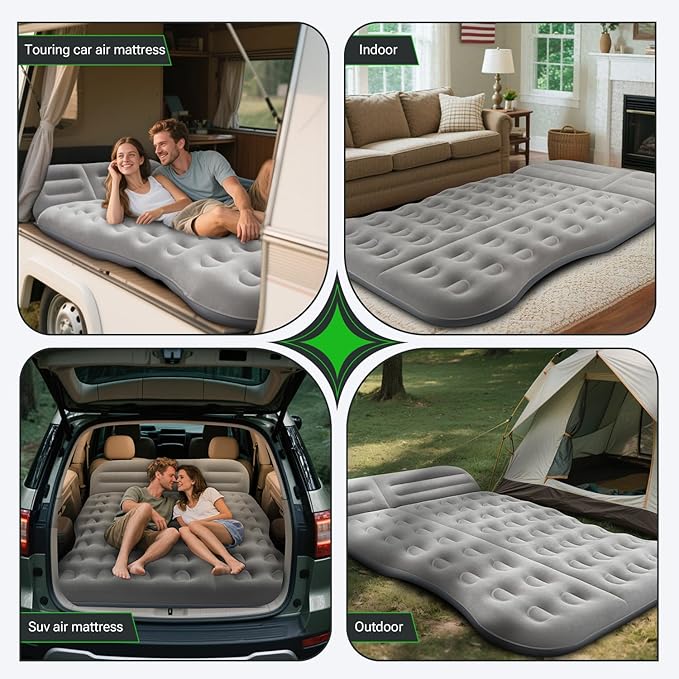 SUV Air MattressThickened Flocked Camping Bed for CarIncludes Electric Pump &amp 2 Foot PedalsPortable Inflatable car Mattress (Gray)