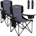 Romswi Oversized Camping ChairsHeavy Duty Support 500 LBSPadded Back &amp Arm Sport Chairs Cup Holder Cooler Bag Collapsible Folding Chairs for Outdoor Fishing &amp Garden Black2-Pack