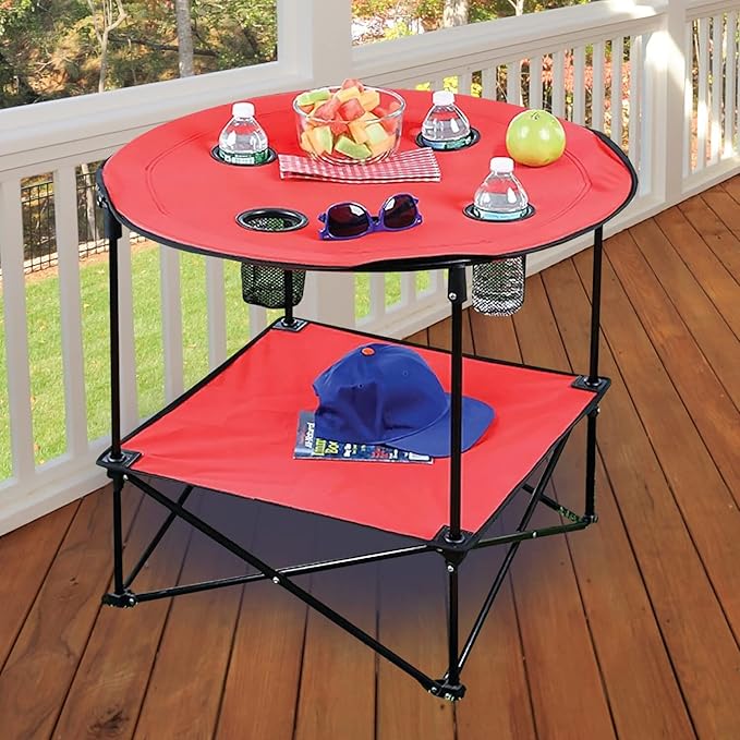 Etna Portable Camping Table Folding Camp 28 Inch Foldable Beach Outdoor with Cup Holders &amp Carry Bag for Camping Beach Backpacking Tailgating Patio RV - Red (5075-RED)