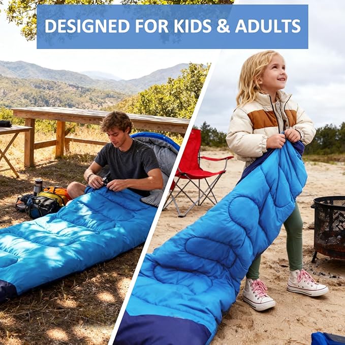 oaskys Camping Sleeping Bag - 3 Season Warm &amp Cool Weather - Summer Spring Fall Lightweight Waterproof for Adults Kids - Camping Gear Equipment Traveling and Outdoors
