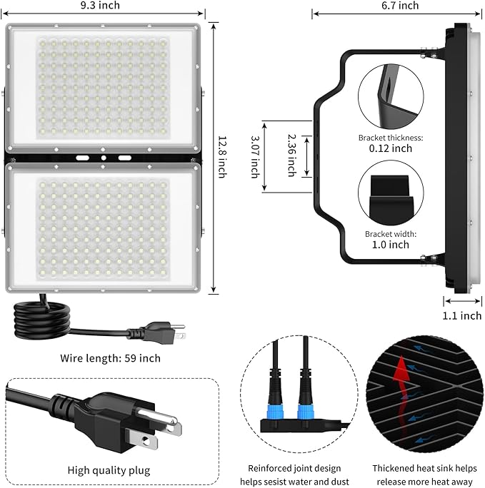 200W LED Flood Light 28000LM Super Bright Outdoor Security Lights 2 Heads Adjustable with Wider Lighting Angle6000K Daylight White IP66 Waterproof for Garage Garden Yard Parking Lot