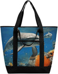 Insulated Shopping BagLarge Reusable Cooler Bags Dolphins Blue Printed Foldable Shopping BagTravel Waterproof Shoulder Bag