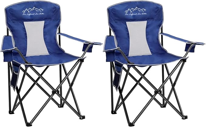 2PCS SAILARY Mesh Folding Camping Chairs Oversized Portable Outdoor Chairs Weight Capacity 325 lbs with Cup Holder Storage Pocket Carry Bag Blue