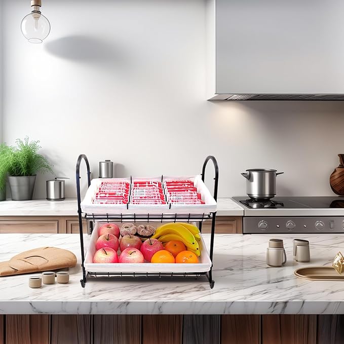 Stackable Candy Display Rack with Canvas Cover|Stackable Candy Organizer|Multi-Function Snack Rack&ampShelf for Chips |Perfect Display Solution for Stores (White Medium)