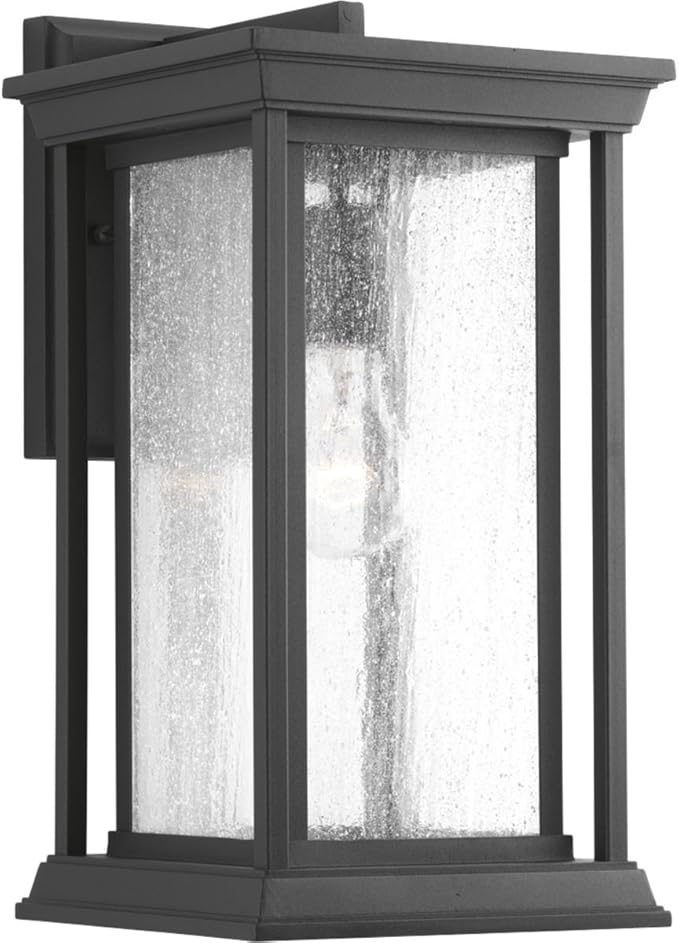 Progress Lighting Endicott Collection 1-Light Clear Seeded Glass Craftsman Outdoor Medium Wall Lantern Light Textured Black
