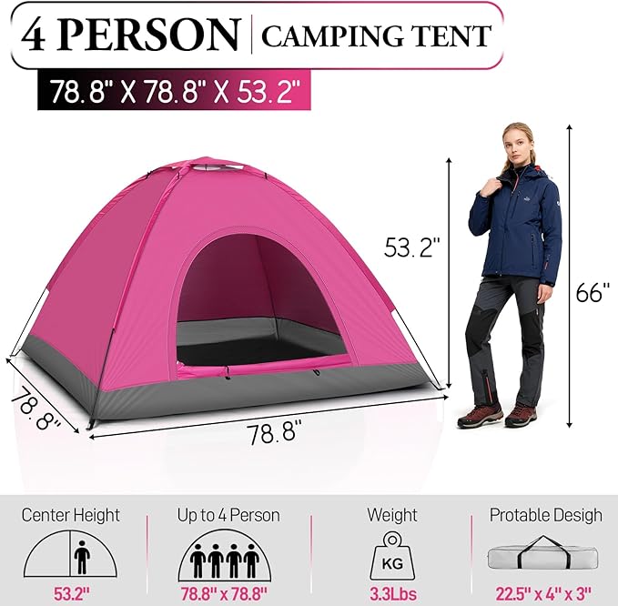 Outvita Camping Tent 4 Person Dome Tents with Rainfly &amp Carrying Bag Waterproof Easy Setup Tent with Mesh Windows for Camping &amp Hiking