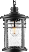 Darkaway Large Outdoor Pendant Lights 15inch Outdoor Chandelier Hanging Porch Lights Outside Ceiling Mount Aluminum with Seeded Glass for Front Door Gazebo Patio (Large Black)