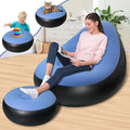 Inflatable Chair with Ottoman Inflatable Couch for Adults with Flocked Surface Comfortable Blow Up Air Chair Waterproof Portable Air Sofa Inflatable Couch for Camping(Blue) (Without Pump)