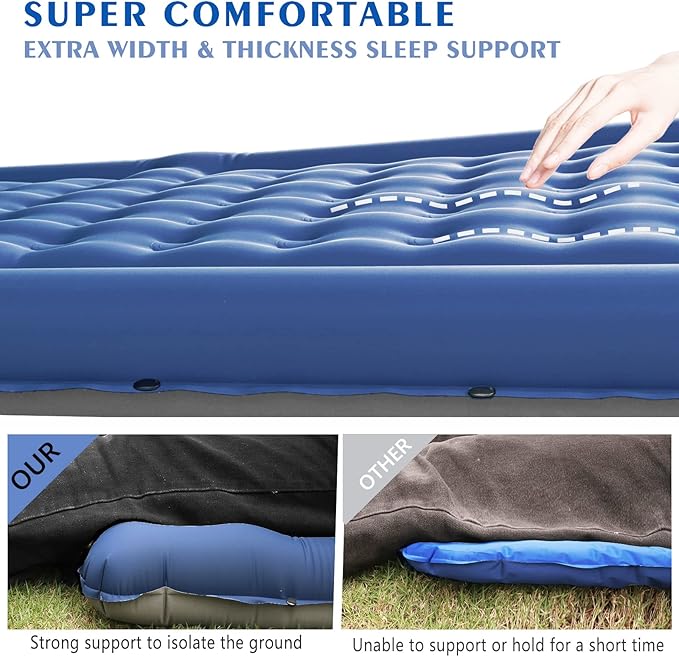 FAQIUQI Camping Sleeping PadsExtra Thick 5 Inch Inflatable Sleeping Mat with Pillow Built-in PumpOversized Mattress Super Portable Backpacking Sleeping Pad (Blue)