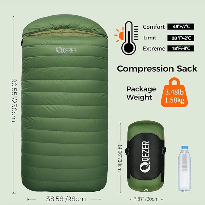 XL Sleeping Bag-600 Fill Power Down Sleeping Bag for Adults Ultralight Ideal for Backpacking Camping Hiking