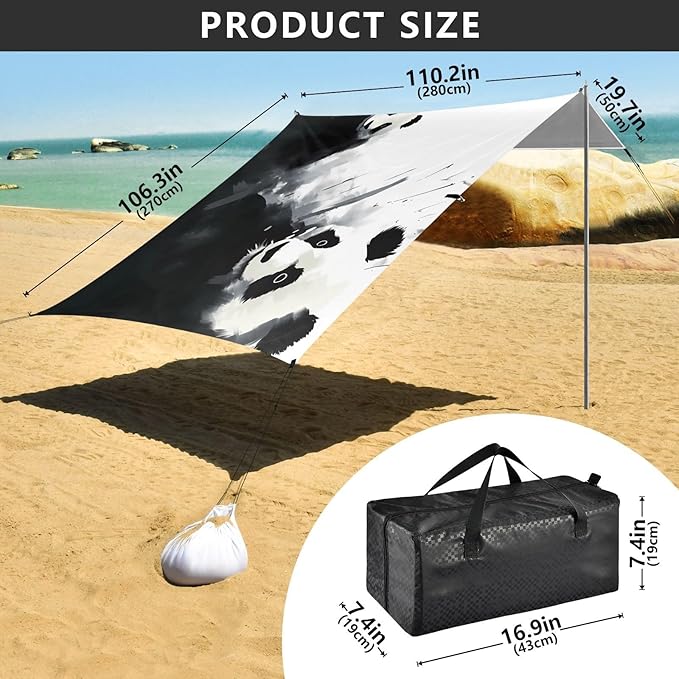 Cute PandaCamping Sun Shelters 9.2 x 10.5 FT Beach Canopy Tent Sun Shade with Carrying Bag for Camping Trips Fishing Backyard Fun or Picnics 21341036