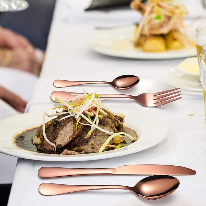 Cutlery Set 24 Piece Elegant Life Stainless Steel Flatware Silverware Service for 6 Knife Fork Spoon Set Ideal for Home/Camping/Party Easy Clean &amp Dishwasher Safe Rose Gold