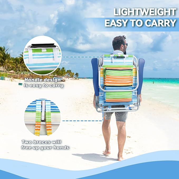 OFIKA Backpack Beach Chairs for Adults Folding Beach Chairs with 5 Adjustable PositionsCamping Chairs with HeadrestTowel Rack and Cup HolderSupports up to 300lbs (Colorful 4 Pack)