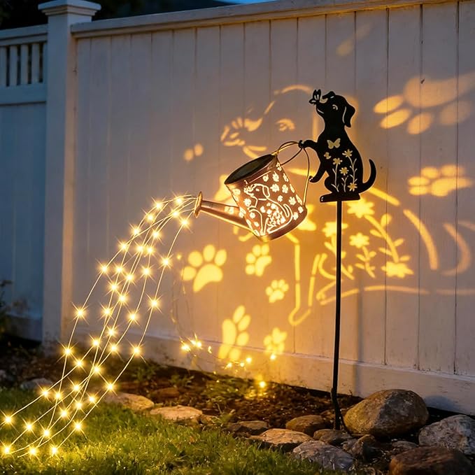 Garden Lanterns Solar Watering CanGarden Decor for Outside Dog Featuring a Metal Dog Silhouette Stake Ideal for Outdoor Landscaping Lawns and Pathways a Perfect Garden Gift for Women