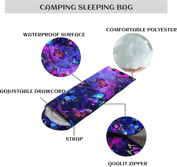 Sleeping Bags for Adults Youth Kids3D Printing Camping Sleeping Bag for Girls Boys Lightweight Waterproof Cold/Warm Weather Sleeping Bag for 3 Seasons