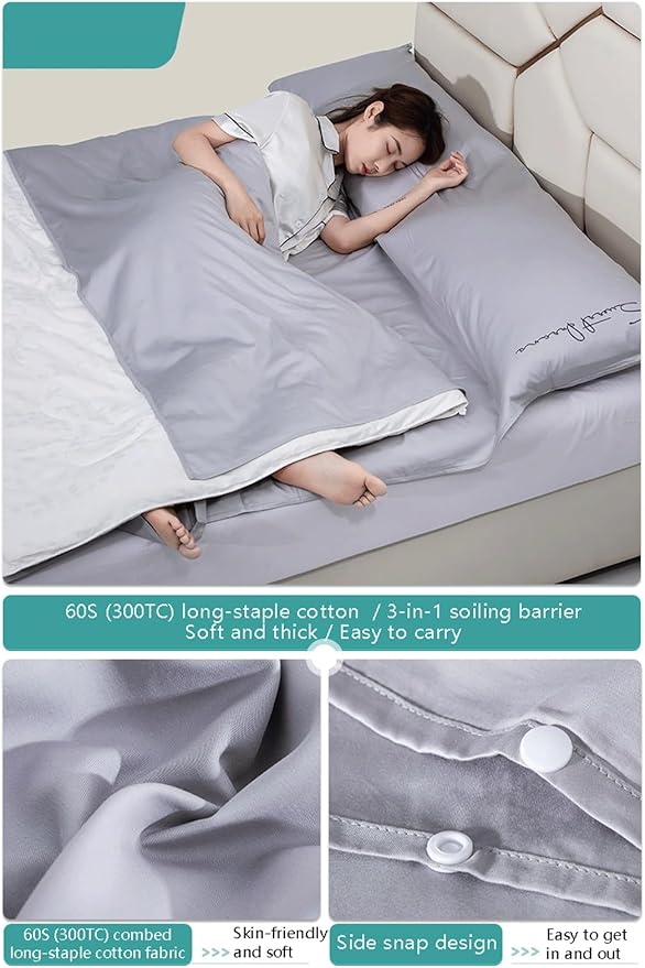 RUZGAR Sleeping Bag Liner Large Small Sized Travel Sheet 300 Thread Count Long Staple Cotton Ultra Lightweight Sleep Liner Single Double Travel Bed Sheet (Color : Graey Size : 80x210cm-31x82)
