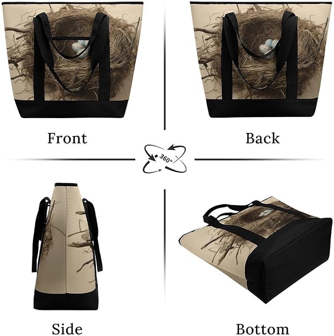 Insulated Shopping BagLarge Reusable Cooler Bags Birds Nest Printed Foldable Shopping BagTravel Waterproof Shoulder Bag