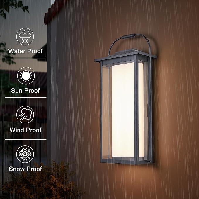 24 Ht Modern Oversized Outdoor Super Bright Wall Sconce with Built-in 2x20W LED Covered by Milky White Acrylic and Clear Glass Suitable for Big House Extra High Walls and Gates.