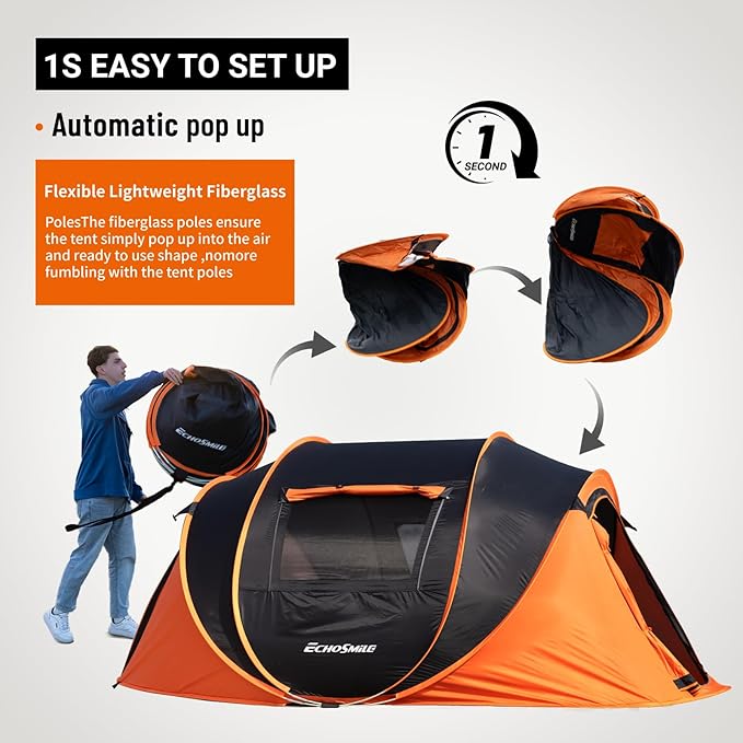 EchoSmile Instant Pop Up Camping Tent 2/4/6 Person Easy Setup Tent Water Resistant Dome Portable with Carry Bag