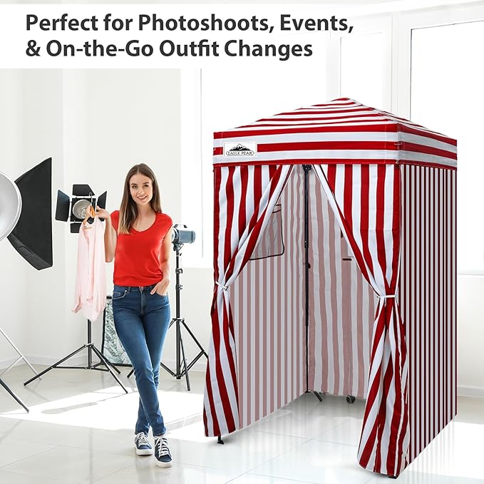 EAGLE PEAK Flex Ultra Compact 4x4 Pop-up Canopy Sun Shelter Changing Room Portable Privacy Canopy Cabana for Pool Fashion Photoshoots or Camping Red/White