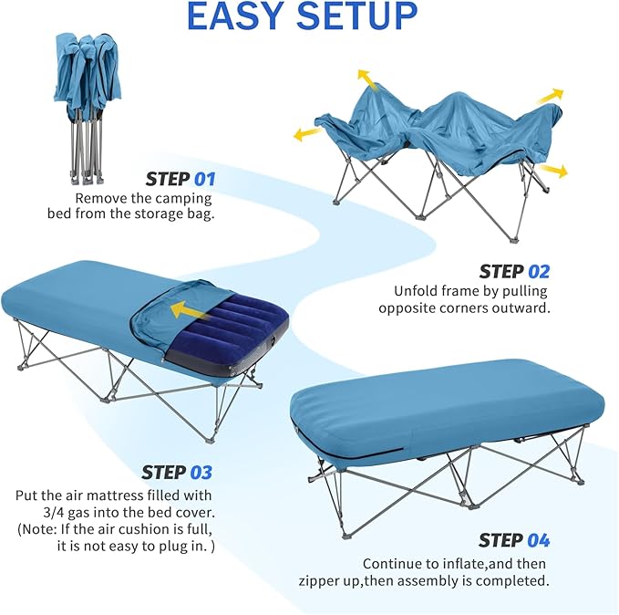 KAMPKEEPER Camping CotCamping Cots for AdultsFolding Camping Cot with Inflatable Air Mattress and Carry Bagfor Outdoor Travel Camp Beach Vacation (not Included The Airpump)