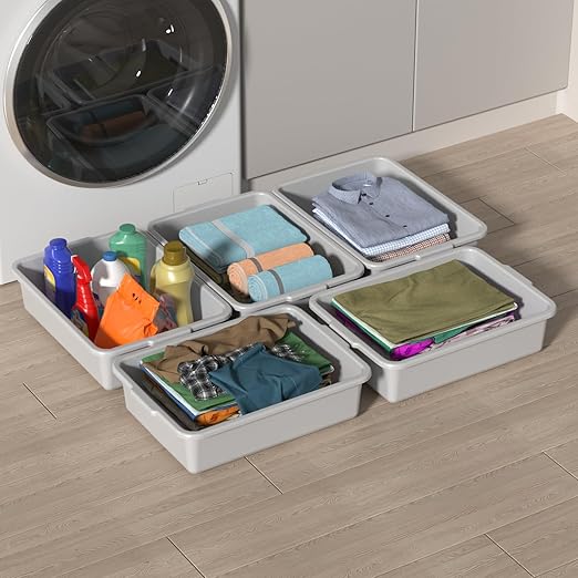 8 L Plastic Bus Tubs Commercial Bus Tub Tote Box Light Gray 5 Packs
