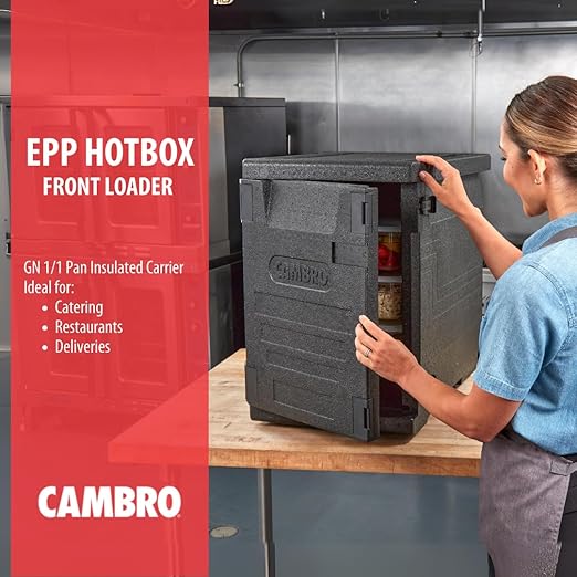 Cambro GoBox Insulated Lightweight Thermal Hot Box and Food Pan Carrier (EPP400 - Holds Four 4 Inch Pans) - Hotbox and Food Warmer for Catering &amp Transport - Front Load (Gray)