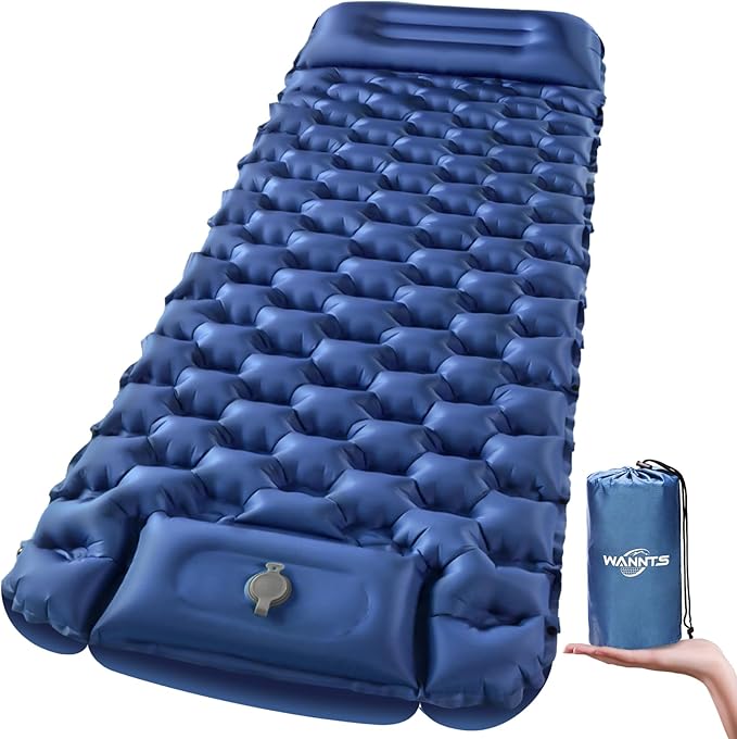 WANNTS Sleeping Pad Ultralight Inflatable Sleeping Pad for Camping Built-in Pump Ultimate for Hiking - Airpad Carry Bag-Compact &amp Lightweight Camping pad(Blue)