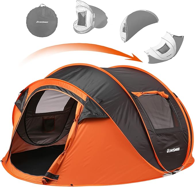 EchoSmile Instant Pop Up Camping Tent 2/4/6 Person Easy Setup Tent Water Resistant Dome Portable with Carry Bag