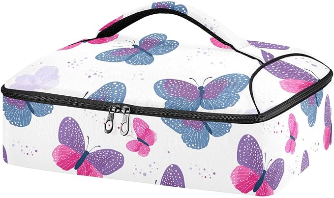 Casserole Carrier Beautiful Pattern ButterfliesInsulated Casserole Carrier for Hot or Cold Food Thermal Lunch Tote for Potluck Parties Picnic Beach Fits 9 x 13 Inches Baking Dish