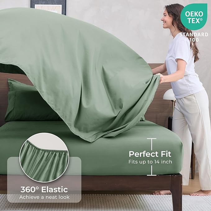 HEVUMYI Sage Green King Comforter Set - 7-Piece All Season Bed in a Bag King Ultra Soft Bedding Set with Comforter Flat Sheet Fitted Sheet Pillowcases Pillow Shams Sage Green